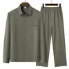 Conjunto de Ropa Interior para Hombres de Mediana Edad Papá Manga Larga Otoño Invierno Ropa para el Hogar Estilo de Lujo Ropa para Hombres Camisa Pijama para Hombre