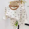 Pijama e Roupa de Casa Infantis Sem Costura Antibacteriana de Lycra para Primavera, Outono e Inverno com Estampas de Desenhos Animados para Crianças Pequenas e de Meia-Idade