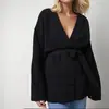 Cardigã de tricô com gola V e cinto, estilo europeu e americano transfronteiriço, novo estilo outono e inverno, casaco feminino elegante, casual, solto e relaxado