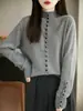 Suéter de punto de cuello medio para otoño e invierno para mujer, cárdigan de color liso, suéter abrigo holgado de manga larga, elegante y moderno