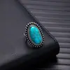 Anillo de Dedo Anillo de Dedo Estilo Bohemio Nuevo Retro Transfronterizo Europeo y Americano Flor Plata Incrustada Turquesa Sintética Venta al por Mayor
