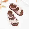 Sandálias de Verão Abertas para Meninas com Renda de Pérolas e Flor, Fecho de Velcro, Sola Macia, Estilo Princesa Retrô