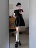 Vestido Negro Plisado Estilo Francés para Mujer, Nuevo Modelo de Verano, Vestido Corto Exquisito y de Alta Gama, Ceñido a la Cintura, Adelgazante, Falda Abullonada para Figuras Menudas