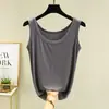 Colete feminino de modal liso para o verão com gola U, peça íntima simples sem mangas, regata justa, blusa de base fina plus size