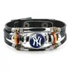 Venta al por mayor Directo de fábrica Pulsera Retro de Piel de Vaca Estilo Hip Hop Europeo Americano Cierre de Broche Pulsera de Piel de Vaca Equipo de Béisbol Transfronterizo MLB