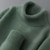 Suéter masculino de lã pura com gola alta, cor sólida, casual de negócios, caimento solto, malha de tricô, pulôver, camiseta de malha
