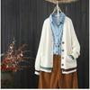 Cardigan Tricotado de Fio Cardado de Algodão de Inverno Estilo Guofeng Retrô Amarelo de Botão Único Suéter Coreano de Cor Sólida com Decote V