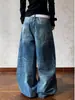 Jeans Estilo Americano Lavados con Bigotes, Corte Holgado, Forma de Cimitarra para Hombres y Mujeres, Adelgazantes, Versátiles, Pantalones Casuales de Pierna Ancha, Corte Limpio