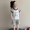 Conjunto de Chaleco de Dibujos Animados de Verano para Niñas 2026 Nuevo Estilo Conjunto Casual de Dos Piezas para Bebé Niña Conjunto Corto Rayado para Niños