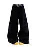 Jeans de Trabajo Retro Americano con Remaches Negros para Mujer, Estilo Otoño e Invierno, Diseño High Street, Pantalones Anchos Sueltos y Caídos