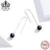 Europeu e Americano Venda Quente Moda Borla Ear Line s925 Sterling Silver Brincos Longos Platinado Simples Black Gem Brincos