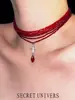 "Cruz" Nicho Gargantilla de Alta Gama Collar Rojo Retro Francés Cadena para Clavícula de Mujer Nuevo Estilo 2025