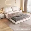 Cama tapizada moderna minimalista, cama doble de lujo estilo italiano para uso doméstico, cama de cuero para dormitorio principal con diseño de oreja de elefante y almacenamiento, adecuada para camas de boda