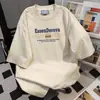 Estilo Hong Kong Verão Novo Casual Solto Versátil Manga Curta Estilo Coreano Tendência Casual Americano Branco Cinza Gola Redonda Top
