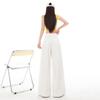 Pantalones Drapeados de Pierna Ancha para Mujer Verano 2025 Tencel Lino Blanco Pantalones Rectos Cintura Alta Adelgazantes Cómodos Casuales Largos hasta el Piso
