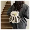Mochila de Coelhinho Desenho Animado Doce, Bonita e Estilosa, Versátil para Outono e Inverno, Nova Mochila Escolar Juvenil de Lã Xadrez, Moderna