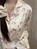 Conjunto de pijama feminino novo estilo para primavera e outono, seda artificial, manga longa, modelador, elegante, estilo doce, pode ser usado fora