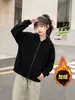 Moda Outono 2026 Infantil Moletom com Zíper Cor Sólida Jaqueta de Manga Longa para Crianças Maiores Cardigan Casual de Cor Sólida