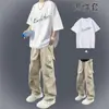 Conjunto de verão moderno e novo para homens, estilo paraquedista, conjunto de duas peças, ootd para meninos, legal, bonito, um conjunto calça combinando com roupas masculinas, usar seda gelada