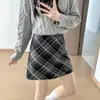 Falda de Lana a Cuadros Estilo Preppy Coreano para Mujer en Otoño e Invierno Retro de Cintura Alta Color Contrastante Versátil Adelgazante Falda de Cadera Línea A