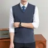 Colete Tricotado Masculino Gola V Slim Fit Sem Manga para Negócios 100% Lã Australiana Pura 335g