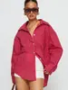Camisa de hombros descubiertos a rayas rojas retro, superventas transfronteriza europea y americana, silueta oversize, cárdigan versátil de manga larga para mujer