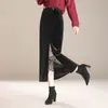 Elegante falda de cadera negra con abertura falda de un solo paso larga con nudo de encaje falda china de primavera y otoño