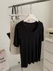 Cómoda camiseta de lana de tencel con cuello en U para mujer, ligera, drapeada, adelgazante, de color liso, con hombros descubiertos, manga corta, novedad de verano