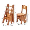 Silla Escalera Doméstica de Comercio Exterior Plegable de Doble Propósito Taburete Escalera Pedal de Escalada Interior Escalones Silla Escalera Multifuncional de Madera Maciza
