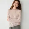Suéter de Cachemir Baicai Rong con Dobladillo sin Costuras Cuello Redondo para Mujer Color Sólido Cachemir de Cabra Delgado Simple Versátil Tejido Capa Base Suéter