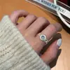 Anel Liso em Prata de Lei S925 Anel com Flor Escovada e Zircônia Anel Aberto para Dedo Indicador Feminino de Nicho Alto Padrão Não Desbota Atacado