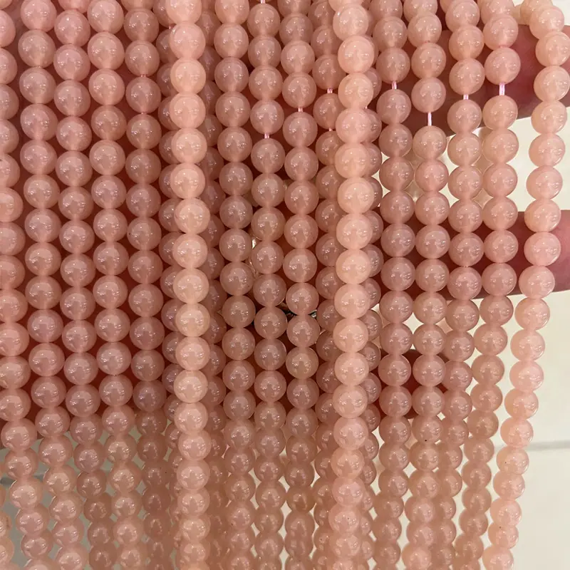 藕粉色和田玉圆珠