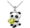Joias Transfronteiriças Europeias e Americanas Temu Colar de Panda Fofo Coração Rosa Azul Cristal Zircônia Colar de Panda Atacado
