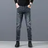 Roupas Masculinas Feng She / Jeans Rasgado de Outono para Homens Elástico Slim Fit Perna Afunilada Tendência Versátil