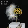 Cartão de Bolo de Aniversário Redondo de Ferro Forjado com Pérolas, Guirlanda de Borboleta e Pena, Plug-in de Feliz Aniversário, Bandeira de Confeitaria