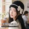 Nuevo gorro de punto con lazo lindo estilo coreano para otoño e invierno, gorro de pescador versátil, cálido y a prueba de frío para mujer