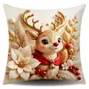 Funda de Cojín Navideña Engrosada Múltiples Patrones Funda de Almohada Patrón de Papá Noel Renos Funda de Cojín Decorativa para Sofá de Sala de Estar
