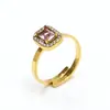 Anillo cuadrado de circón colorido elegante retro de lujo ligero femenino nicho moda acero de titanio oro de 18K anillo abierto venta directa
