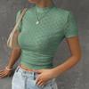 Europeu e Americano 2026 Amazon Aliexpress Transfronteiriço Slim-Fit Cor Sólida Hot Girl Manga Curta Franzido Cropped Blusa Sexy