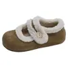 Zapatos Mary Jane esponjosos con hebilla estilo suave para mujer 2026 punta redonda suela suave forro de felpa cálidos antideslizantes para persona perezosa calzado exterior zapatos de algodón