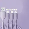 3 m linha de dados líquida um para três linha de carregamento três em um de silicone borracha macia três cores fonte de carregamento rápido em estoque de fábrica