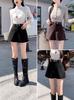 Shorts de Inverno com Botas Calças de Lã Wide Leg Femininas 2024 Novo Cintura Alta Preto Versátil Calças Casuais Soltas em A