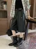 ICCIICC Otoño Nueva Moda Pantalones Acampanados Cropped con Cintura Elástica Piel Sintética Pantalones Casuales 1343