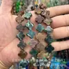 14mm Piedra Natural Cristal Ágata Plano Trébol de Cuatro Hojas Pulsera DIY Collar Accesorios de Joyería Productos Semiacabados Venta al por Mayor