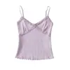 Camisole Sexy de Renda Patchwork Cropped Slim-fit Base Camada Outono Versátil Top para Mulheres