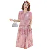 Vestido de verano para madre, nuevo cheongsam modificado estilo chino hasta la rodilla, falda de longitud media, moderno vestido de verano de dos piezas falso para mujeres de mediana edad