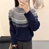 Suéter Retro Fair Isle 100% Lana para Mujer Otoño e Invierno 2026 Nuevo Estilo Holgado Engrosado Cálido Suéter de Punto Superior
