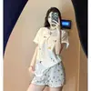 Conjunto de Pijama Doce com Babados Estilo Coreano para Mulheres Primavera e Outono Fofo Conjunto de Homewear com Gola de Boneca Atacado Transfronteiriço