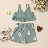 Conjunto Camisola + Shorts de Algodão com Estampa Floral para Meninas Bebês e Crianças Pequenas, Roupa Casual Estampada para Crianças Pequenas