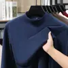 Camiseta de manga larga para hombre 2026, de terciopelo térmico doble cara, cuello medio alto, color liso, camiseta interior cálida para hombre, ropa interior de otoño e invierno, ropa de otoño de moda
